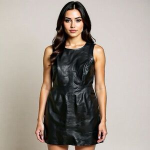 Sandwich Leather Sheath Dress Grey Lined Size 36 Small From Europe Fitted Flatte